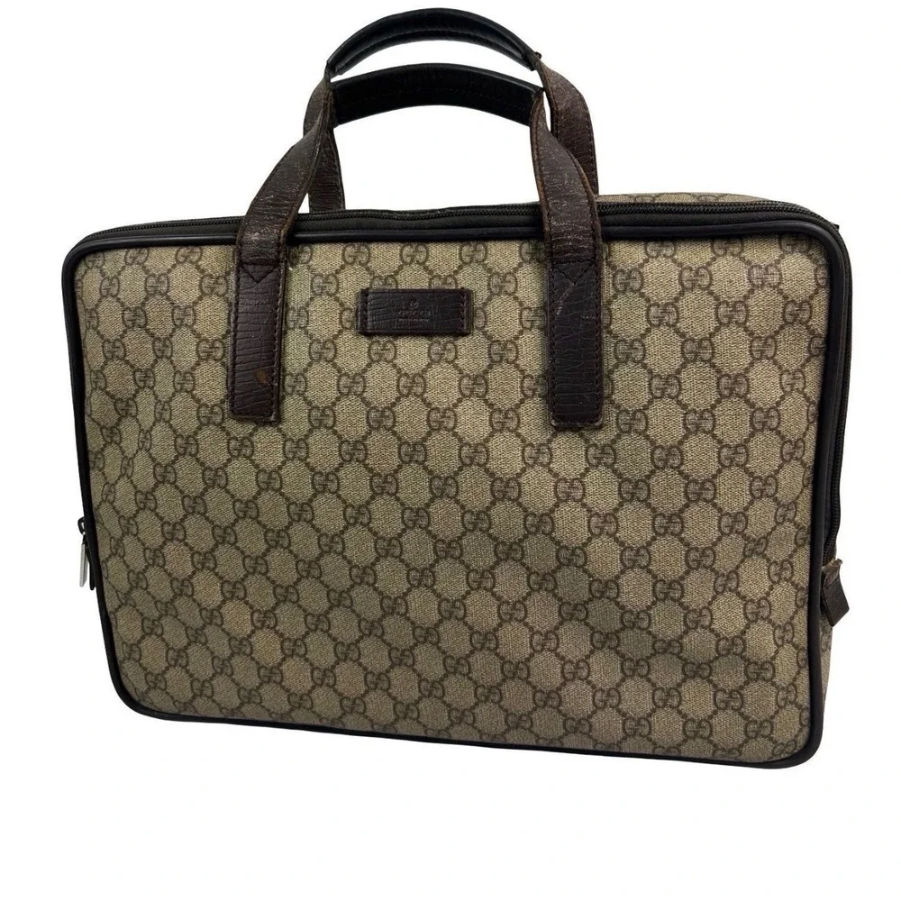 Gucci GG Supreme Briefcase Brown Leather Laptop Bag 28723 486628 Vintage